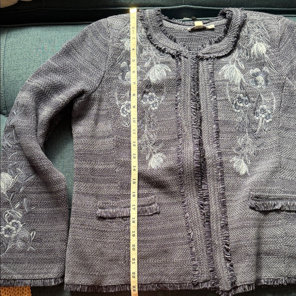 Chicos Elegant Blue Embroidered Women's Jacket - Picture 9 of 14